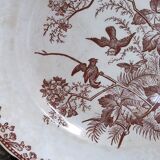 Sept assiettes à dessert terre de fer aux oiseaux f.f.Pexonne fin XIX ème