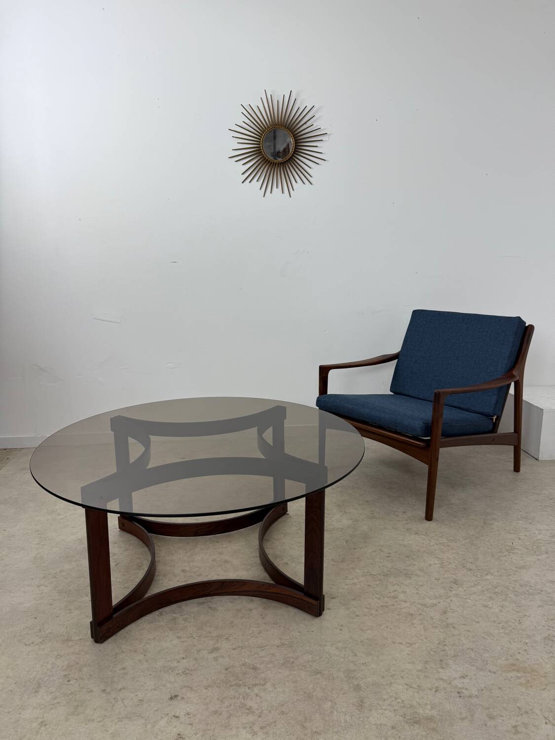 Antique rosewood coffee table with glass top designed by Ingmar Relling for Westnofa, vintage 70s