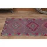 1970s Vintage Turkish Oushak Handmade Wool Cotton Purple Runner Rug 74x355