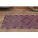 1970s Vintage Turkish Oushak Handmade Wool Cotton Purple Runner Rug 74x355
