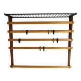 Rare coat rack by Carl Auböck with hat rack, cabinet, brass, walnut and beech, 1950s.