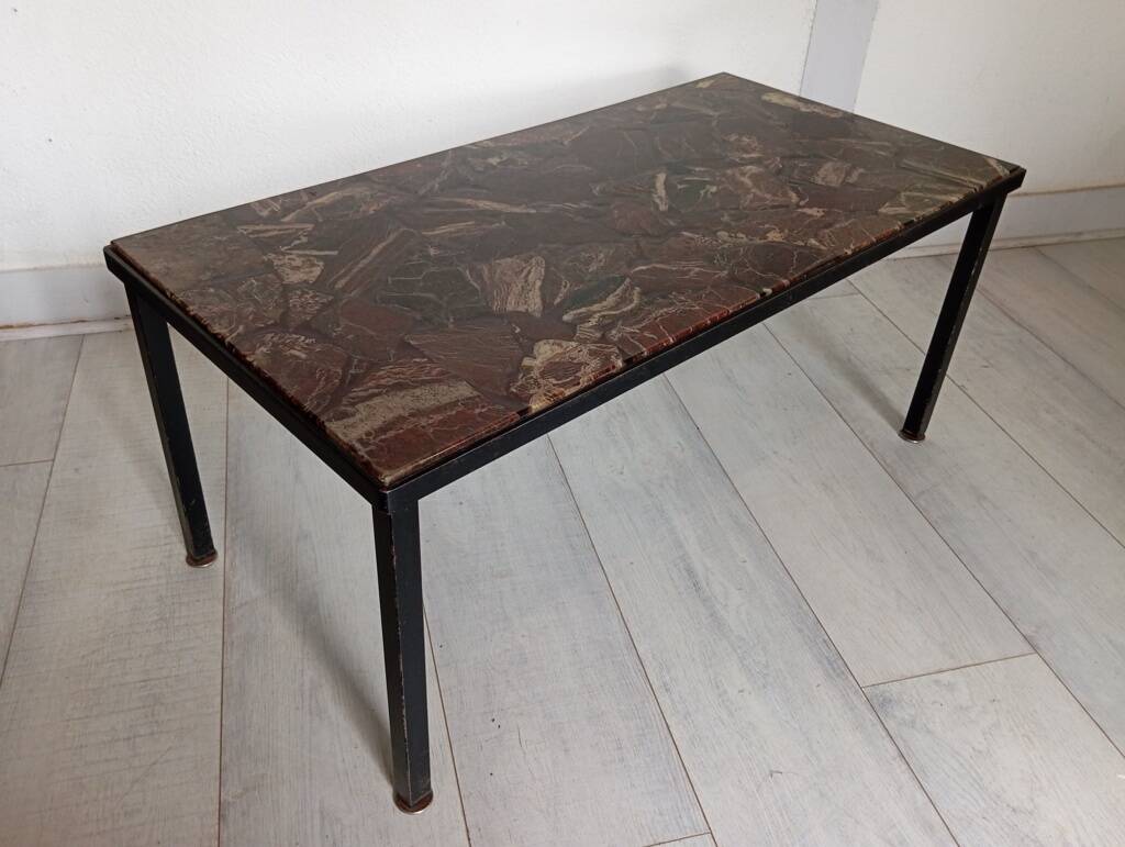 Table basse en pierre naturelle et résine, années 70