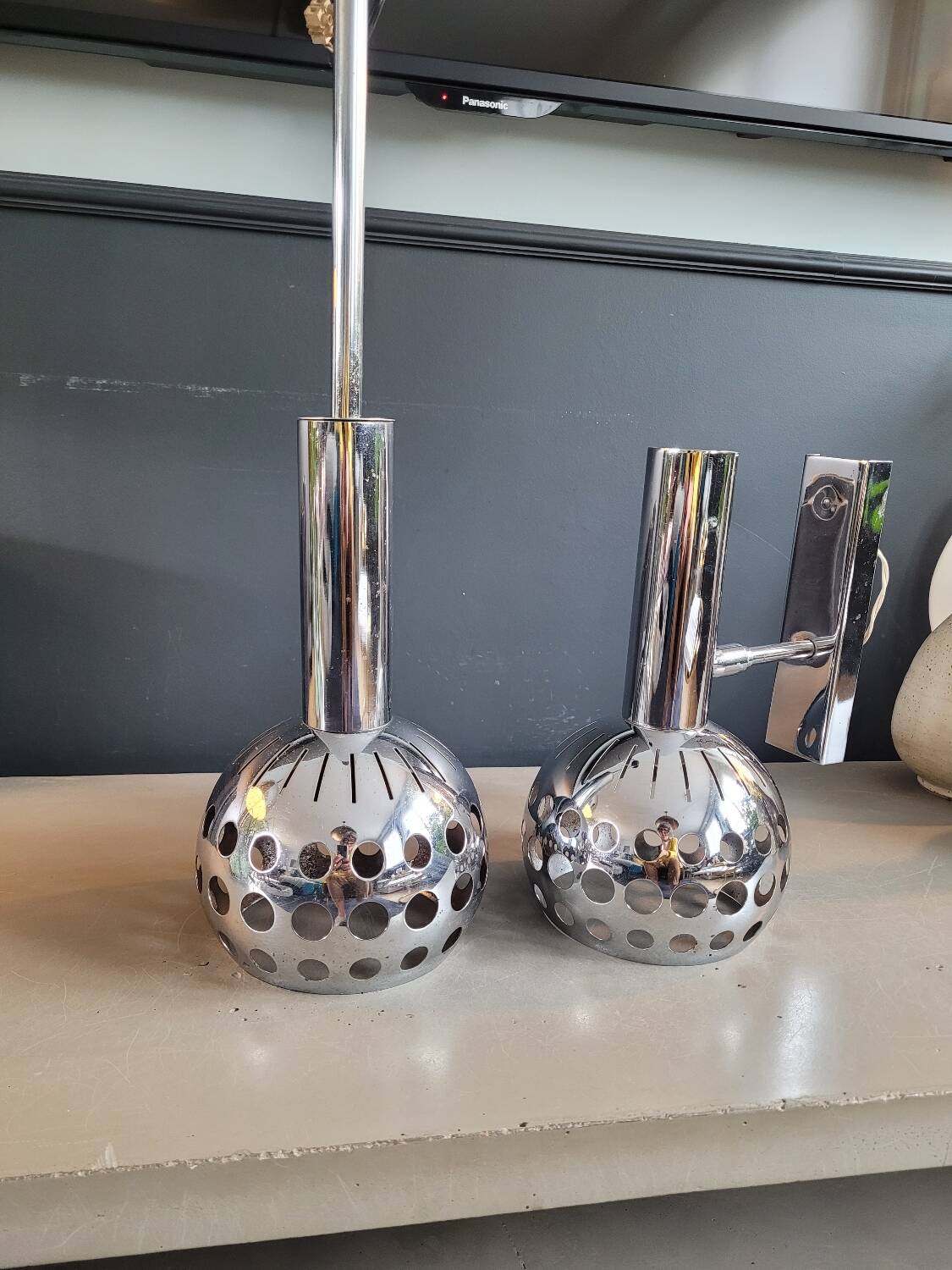 Vintage chrome wall and pendant light set