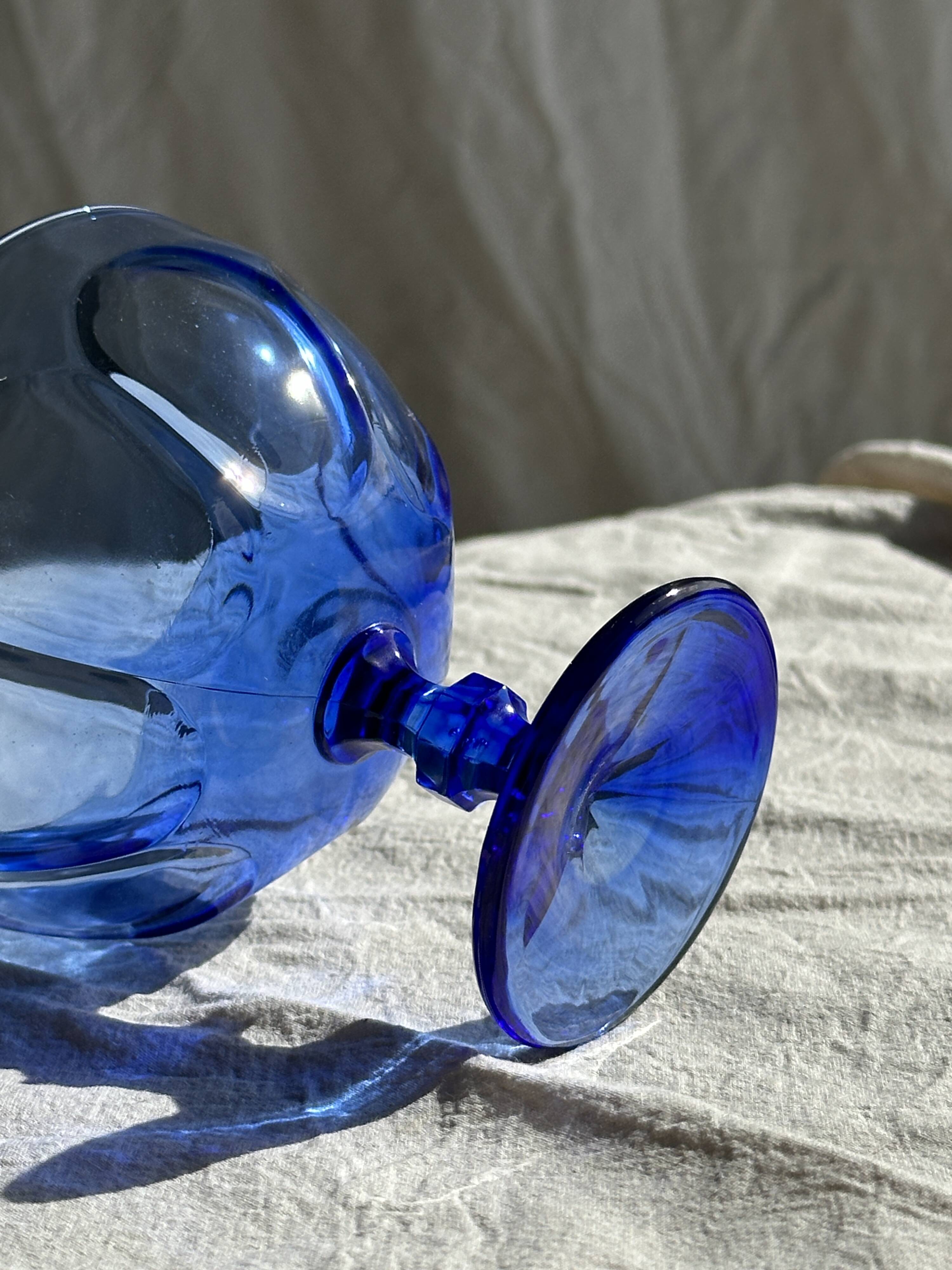 5 blue glass stemmed ice cream bowls