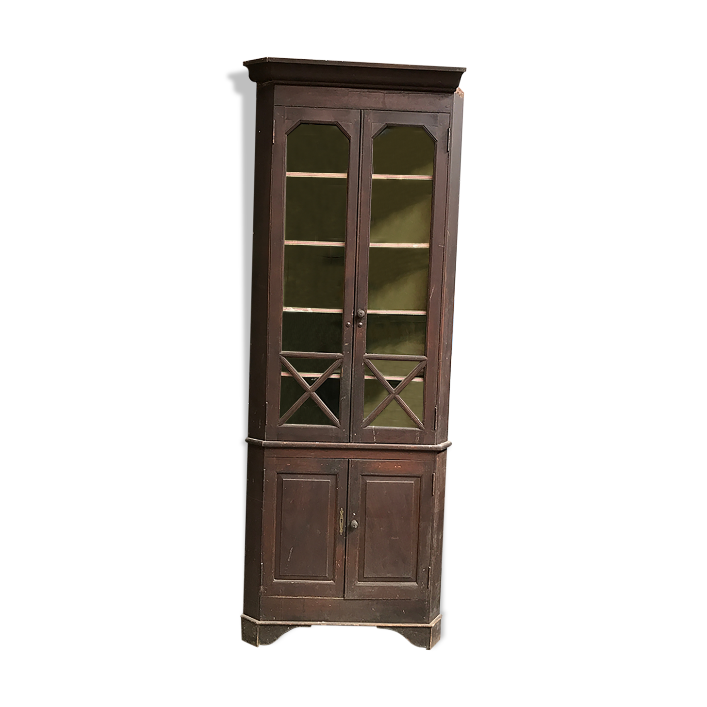 Encoignure Vitrine Bois - Triangulaire - 3 étagères - Hauteur 205 Cm - Rangement Meuble D'angle