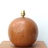 Wooden ball lamp with raffia lampshade 70s