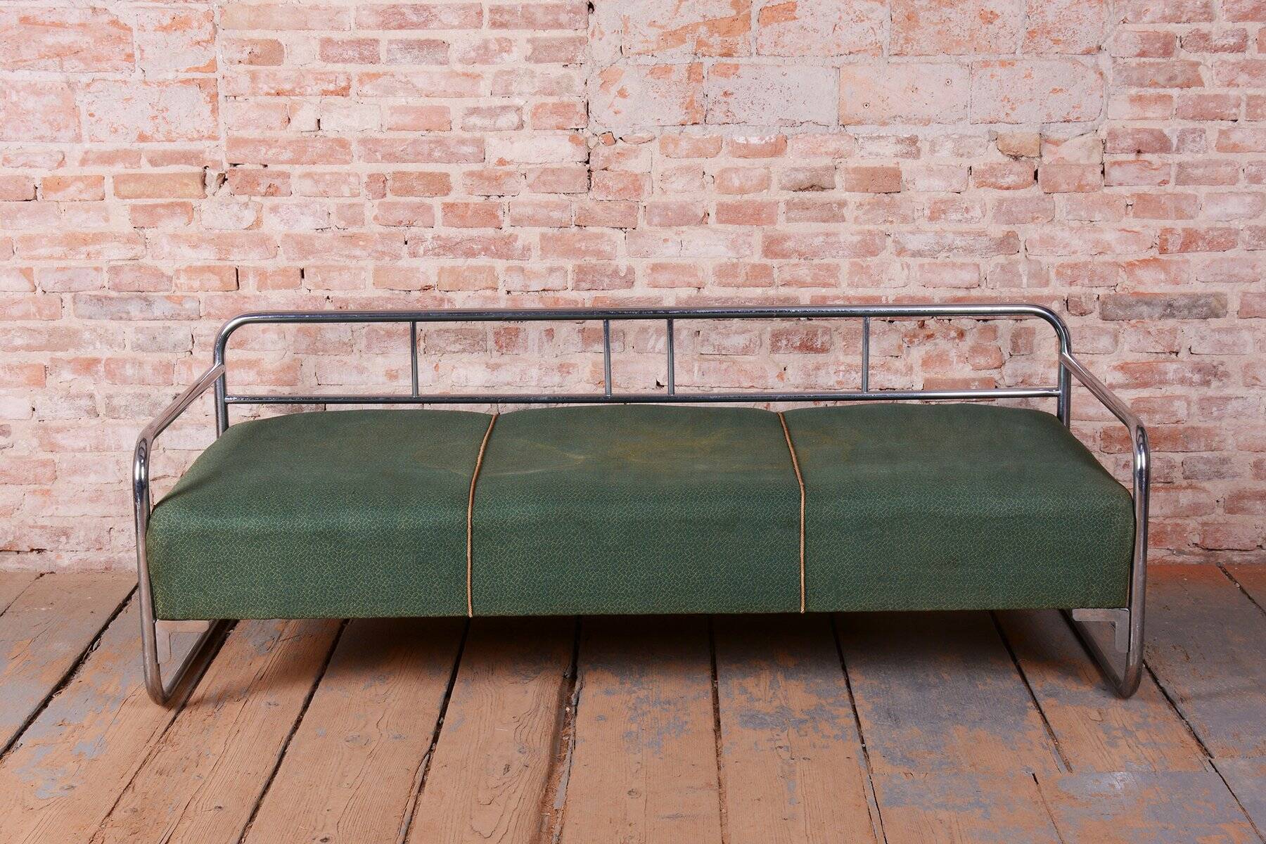 Bauhaus Sofa in Chrome, Steel, and Fabric, Czech, 1930s