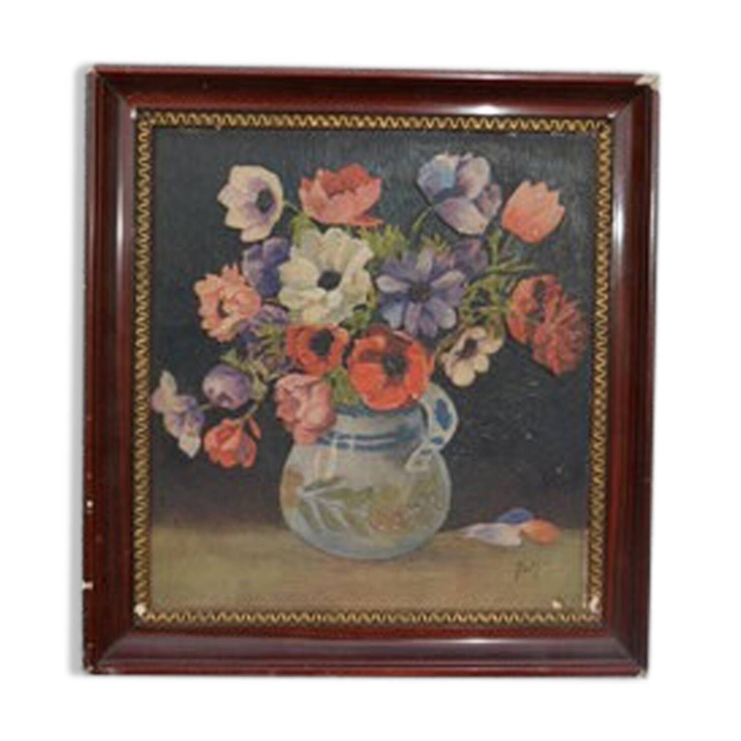 Bouquet of anemones, oil on cardboard
