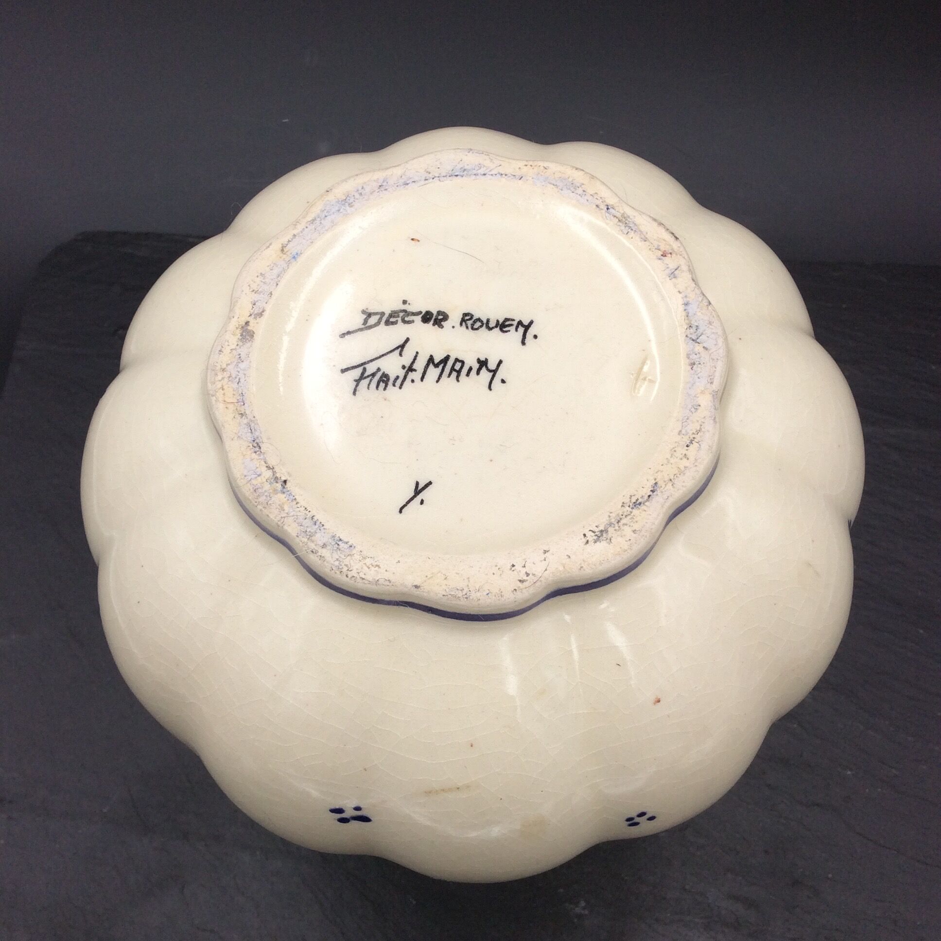 Vase Décor Rouen Earthenware Cracked Effect Flowers and Insect