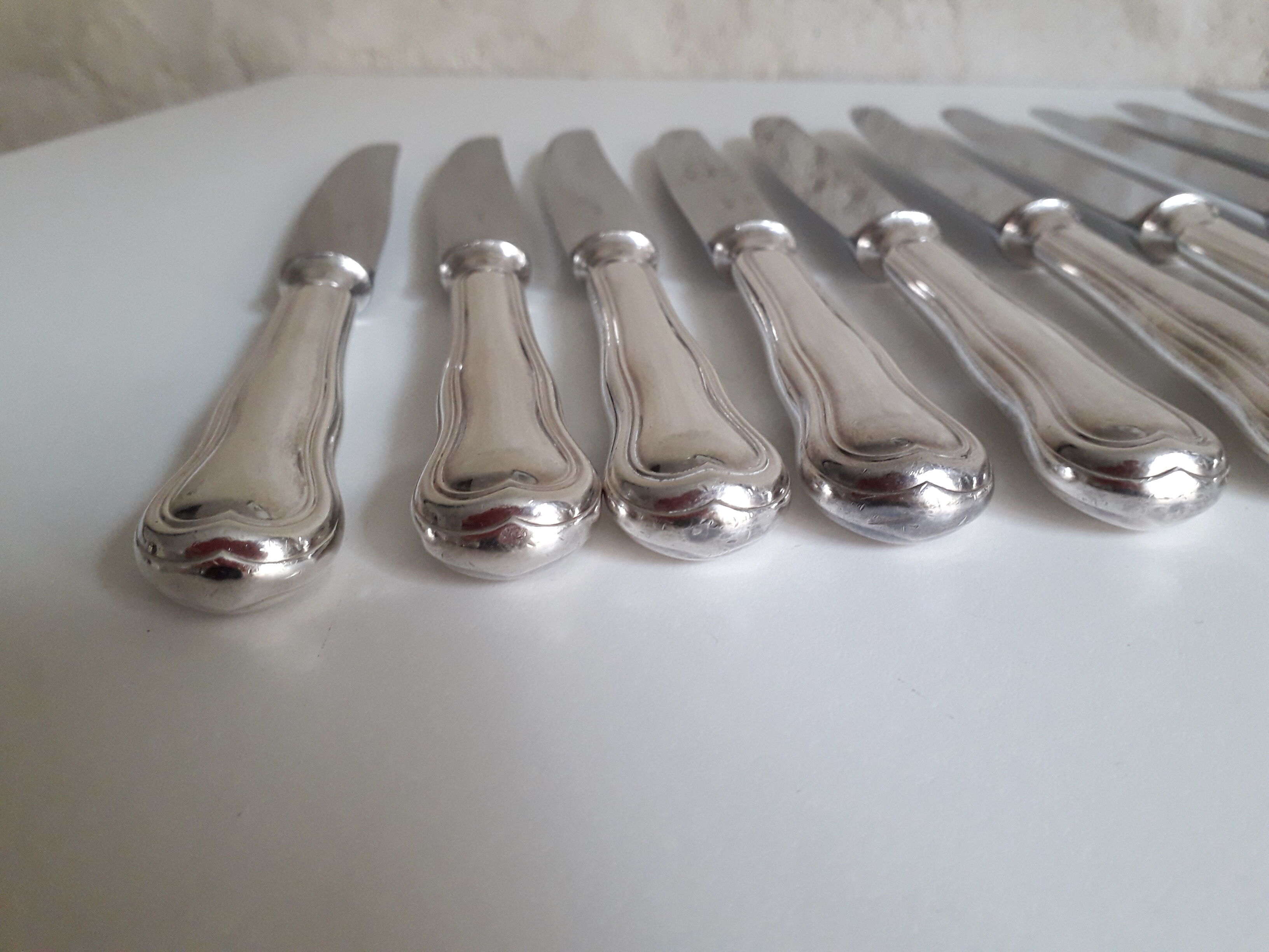 Ercuis set of 12 knives silver metal and stainless steel model Violin