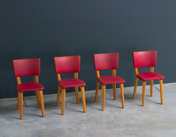 Lot de 4 chaises en plywood conçu par Cor Alons ed. C. de Boer, 1950