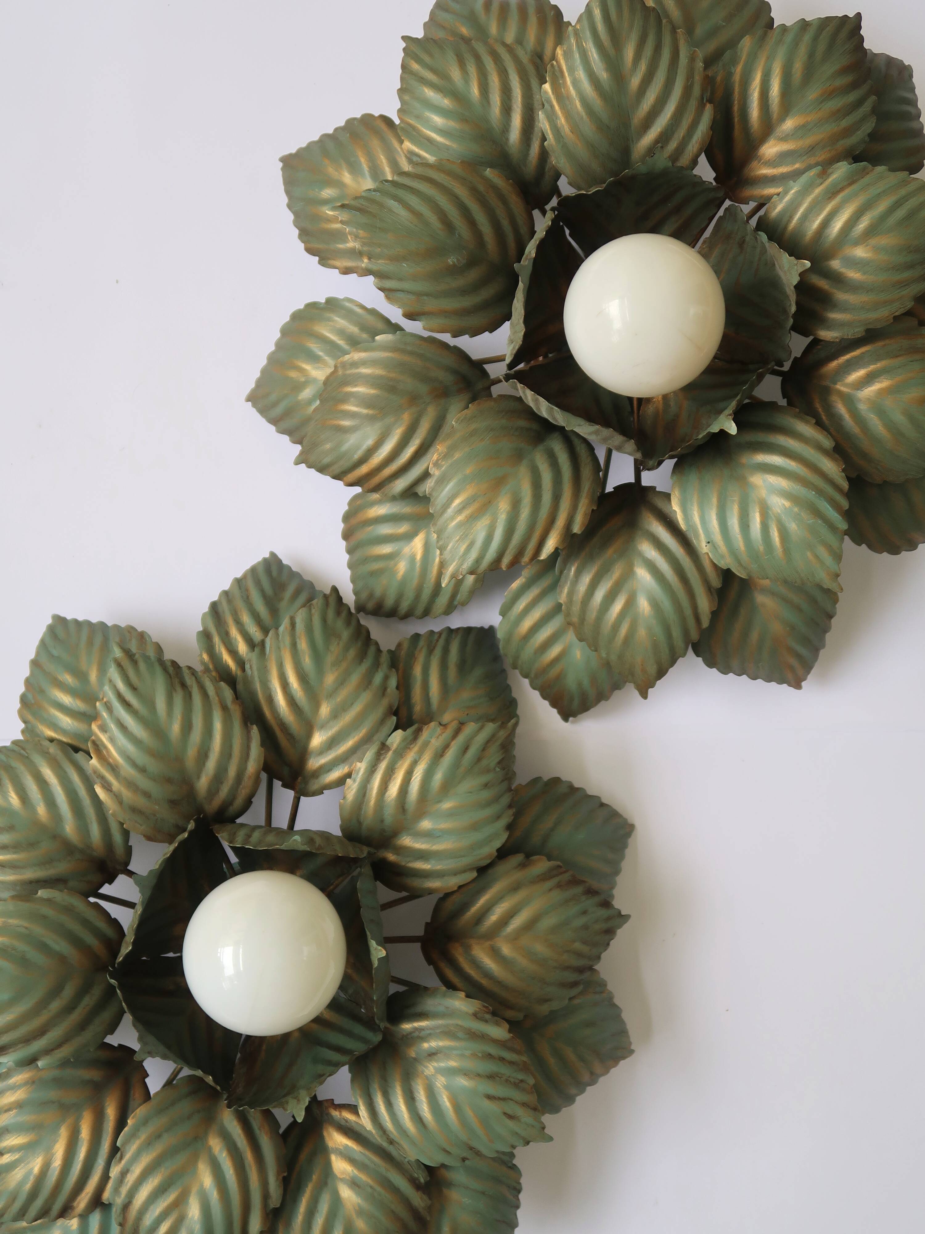 Pair of vintage Italian flower wall or ceiling lights