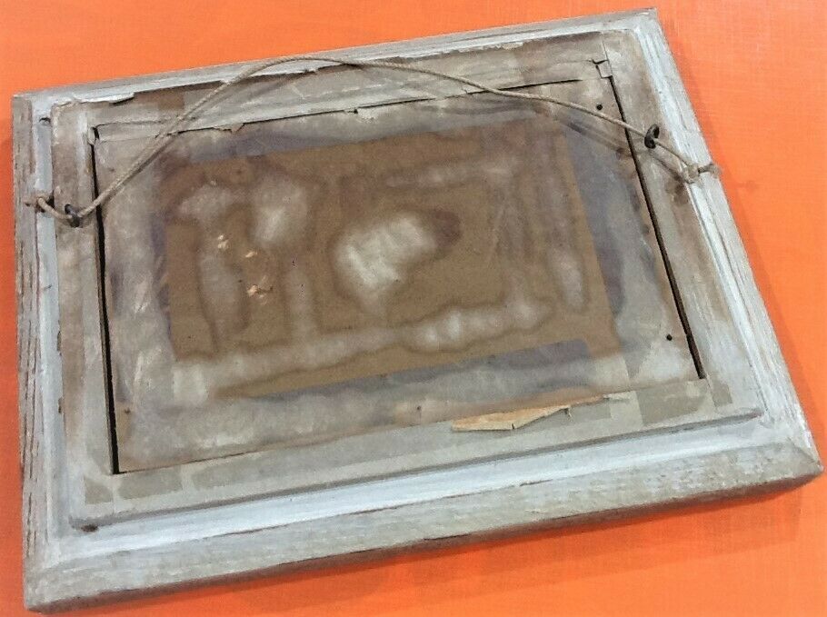 Oil table on panel 1940s Scene Cow boy on horseback, oasis...