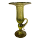 Biot candle holder in blown glass with anise green bubbles and handle