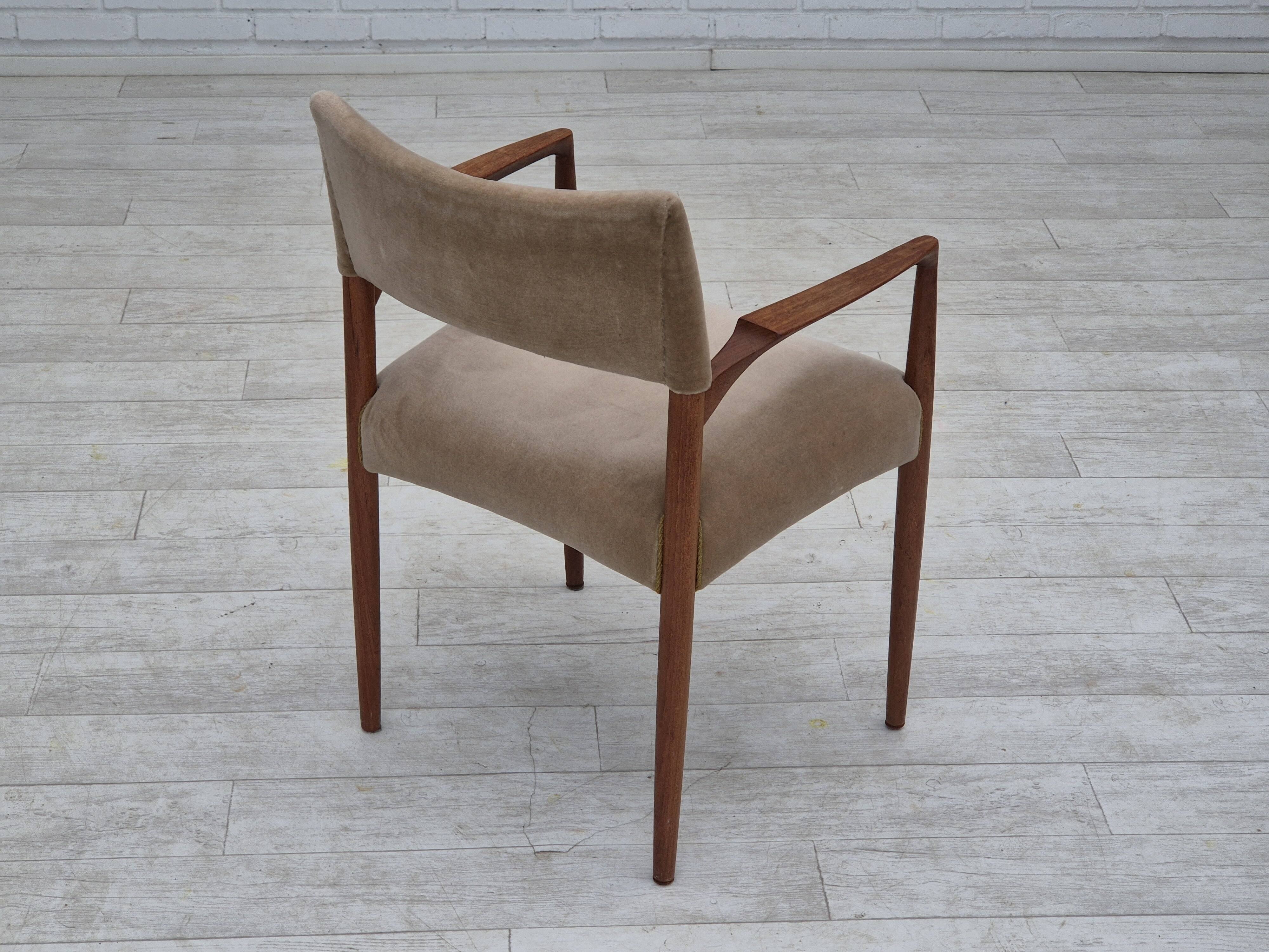 1960s, Danish chair, solid teak wood, furniture velour.