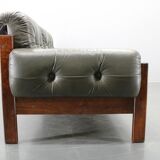 Mid-century Czechoslovak green leather sofa, 1970s