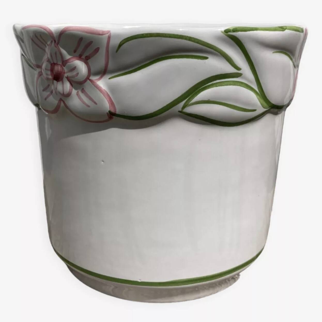 Cache-pot en céramique blanc peint à la main