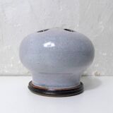 Vintage design stoneware flower frog, signed ball vase