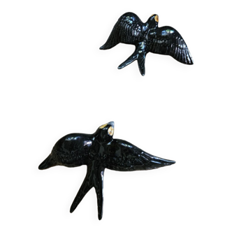 Pair of ceramic swallows