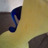 Yellow glass paste vase with navy blue handles