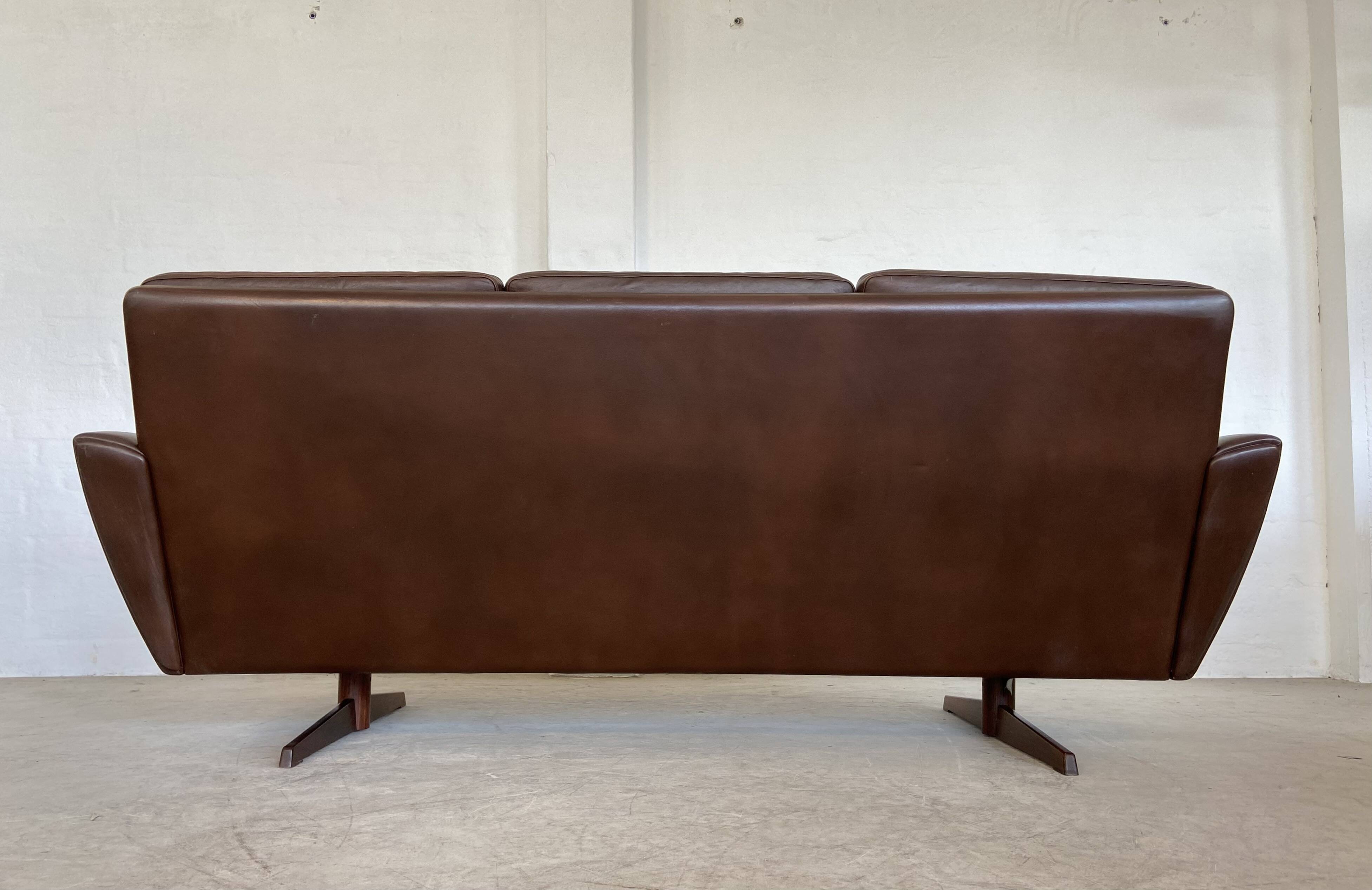 Vintage retro danish mid-century g. thams 3 person sofa in brown leather