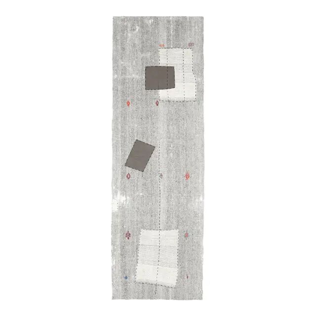 1970s Turkish Oushak handmade wool cotton gray runner 111x352