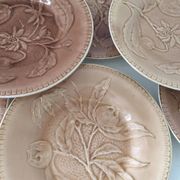 Longchamps Barbotine Terre de Fer dessert plates with fruit and hazelnuts