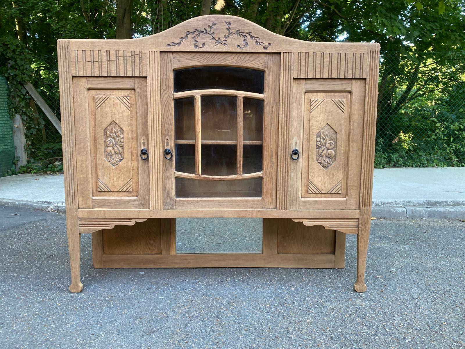 Vintage solid wood art deco 1940s display cabinet