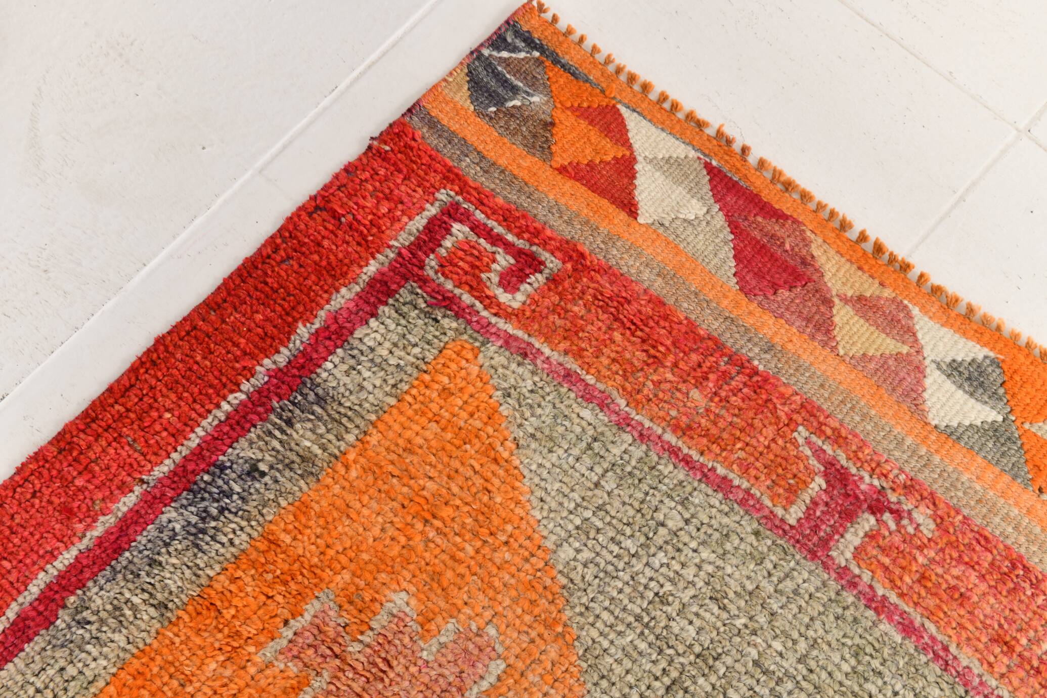 3x12 Turkish Runner Faded Pink & Grey Turkish Wool Runner Rug, 96x352Cm