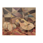 Collage cubiste signé Labbé - Nature morte guitare et percussions