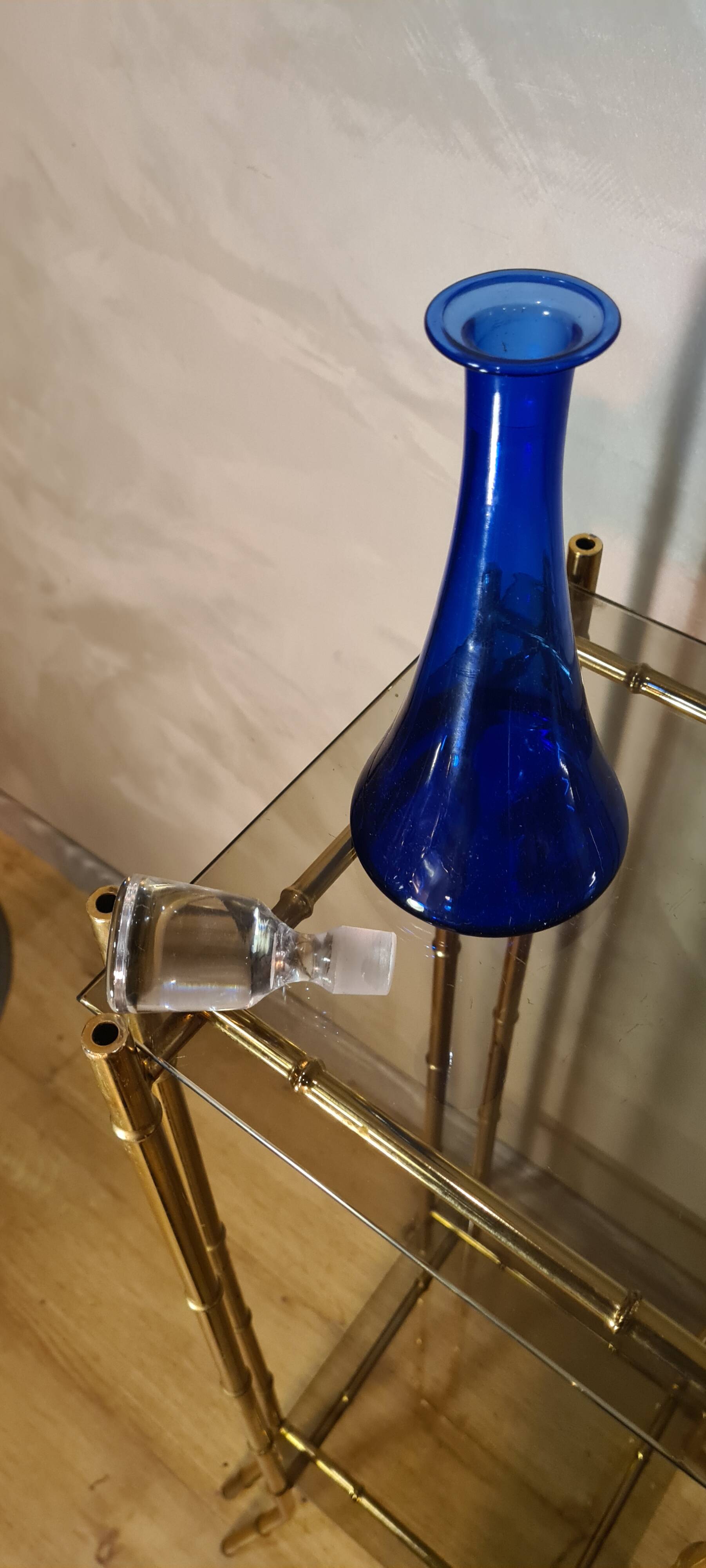 Cobalt blue glass carafe