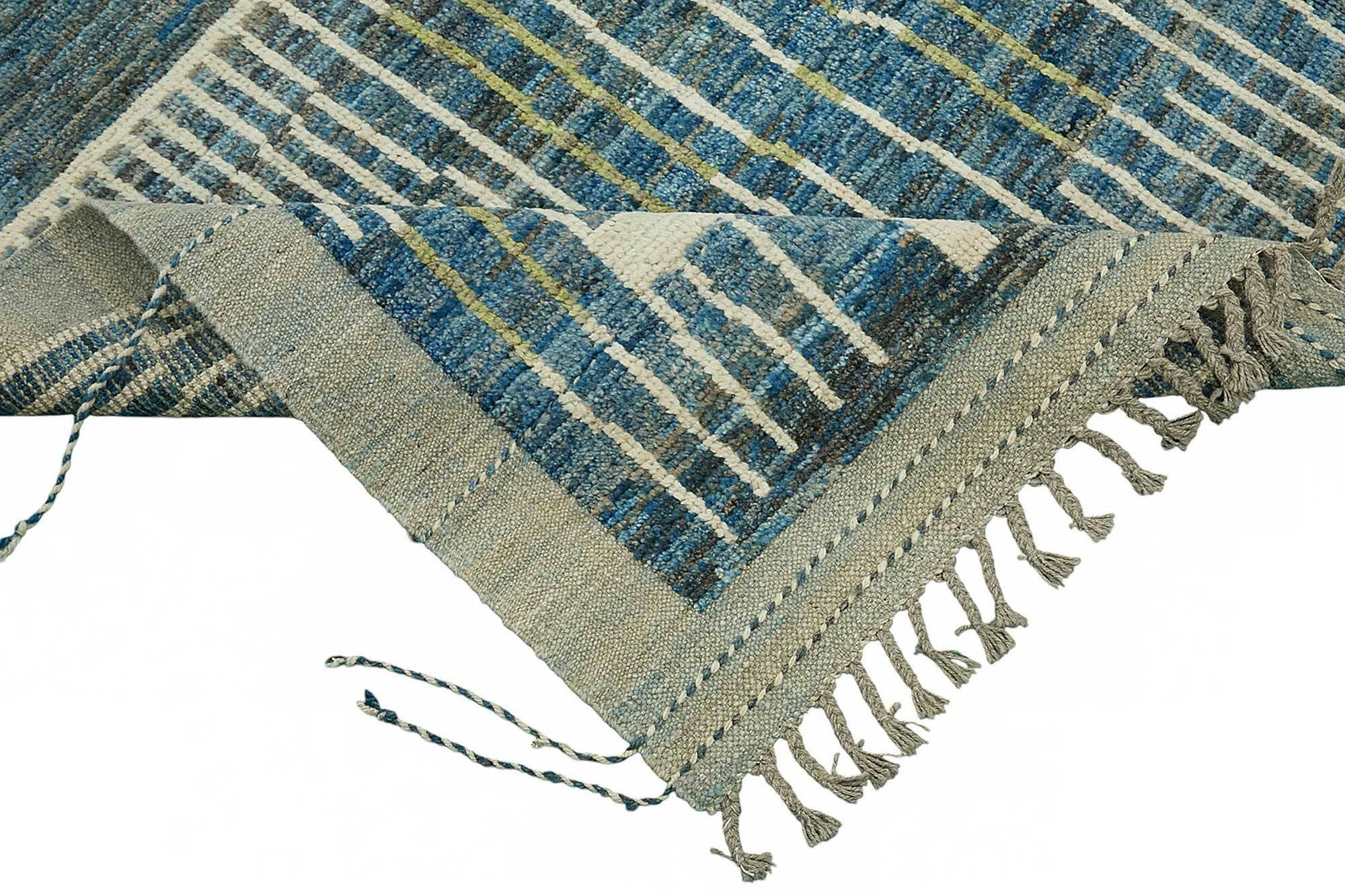 Hand-Knotted Turkish Contemporary 219 cm x 307 cm Blue Wool Carpet