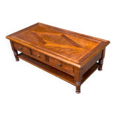 Solid cherry coffee table with 3 drawers in Louis Philippe style, 1980.