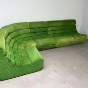Modular green velvet corner sofa, 1970s