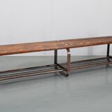1970s Pine Tree Bench with Iron Base, Czechoslovakia