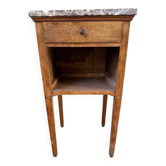 Table de chevet ancienne en bois et marbre