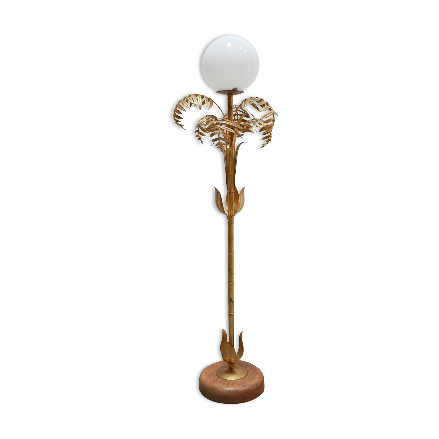Vintage palm lamp in gilded metal