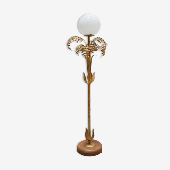 Vintage palm lamp in gilded metal