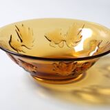 Vintage Amber Glass Bowl with Embossed Fish Pattern / Czech Repulic / 1980s