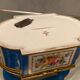 Domed porcelain box polychrome floral decoration on blue background brand Sèvres