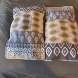 4 armchairs and a coffee table made of rattan and bamboo wood, vintage.