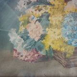 Table still life basket flowers signed