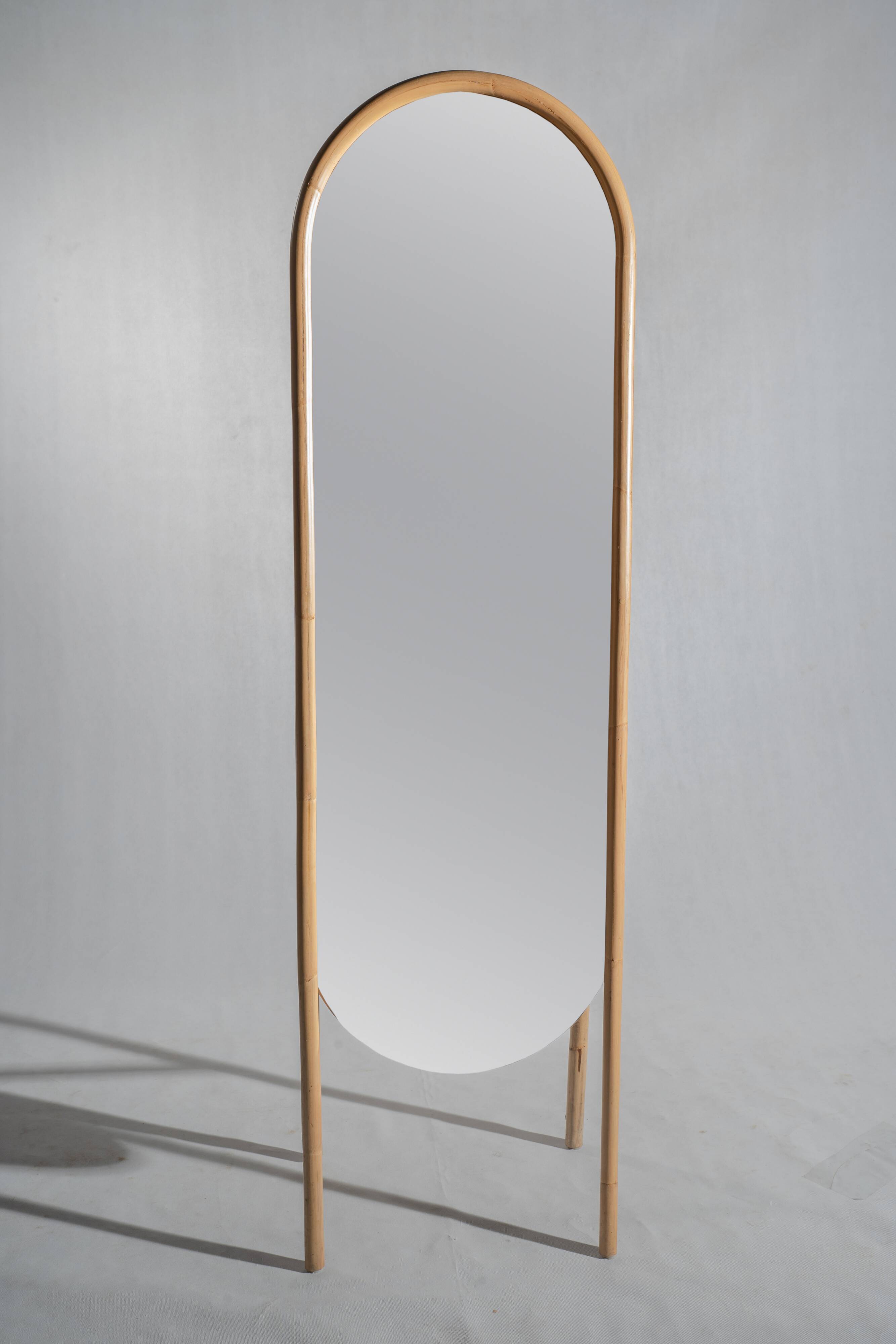 Floor mirror in bamboo and rattan H:1m80