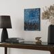 Abstract table in blue, black, and white, 41x33 cm, signed painting.