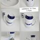 Vintage Schirnding Bavaria coffee pot and milk jug, blue geometric pattern.