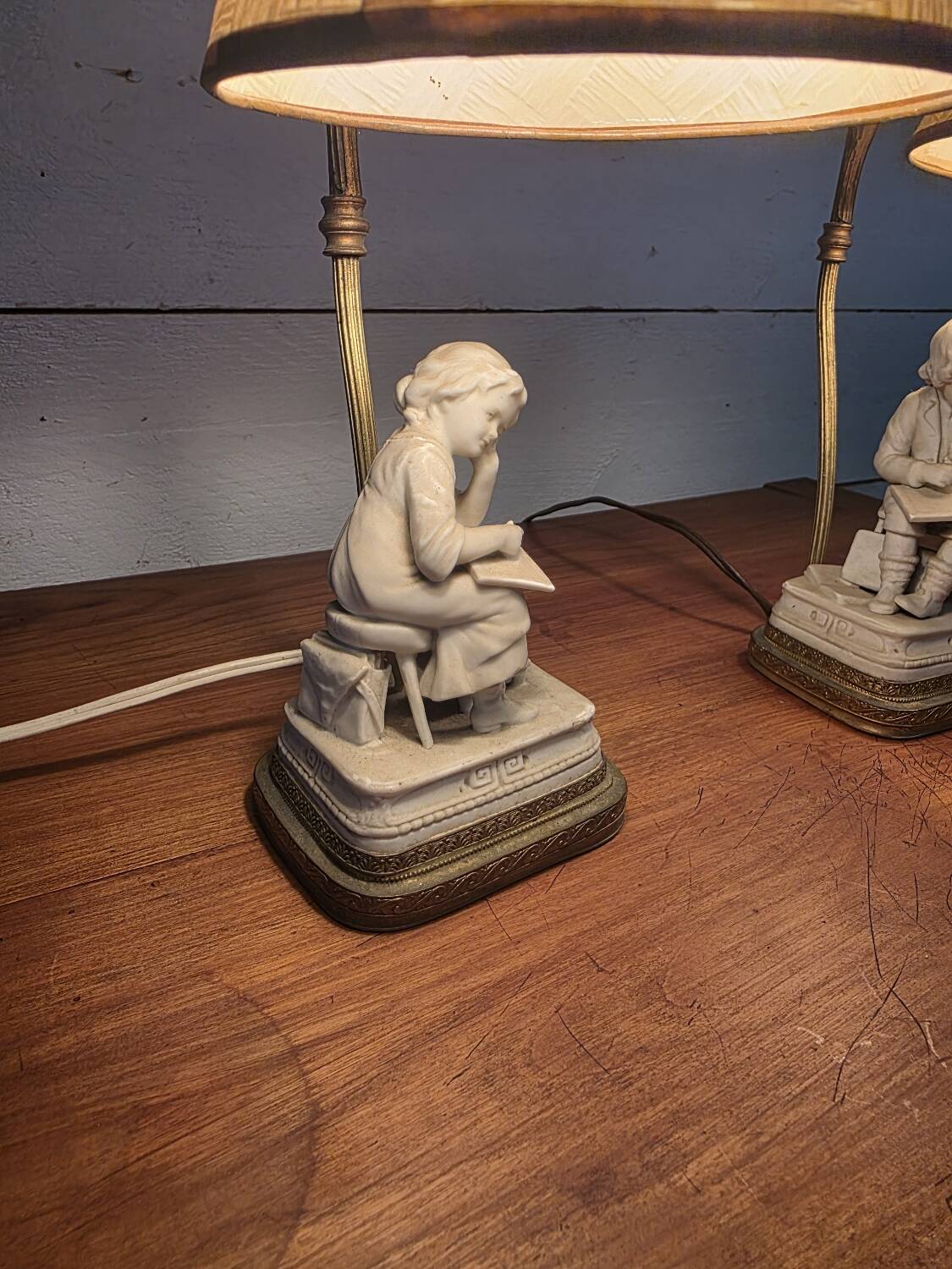 Pair of Louis XVI style bedside lamps, late 19th century