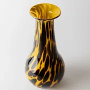 Vintage Murano glass vase from the 1990s, yellow art glass with black spots, postmodern Italian design.