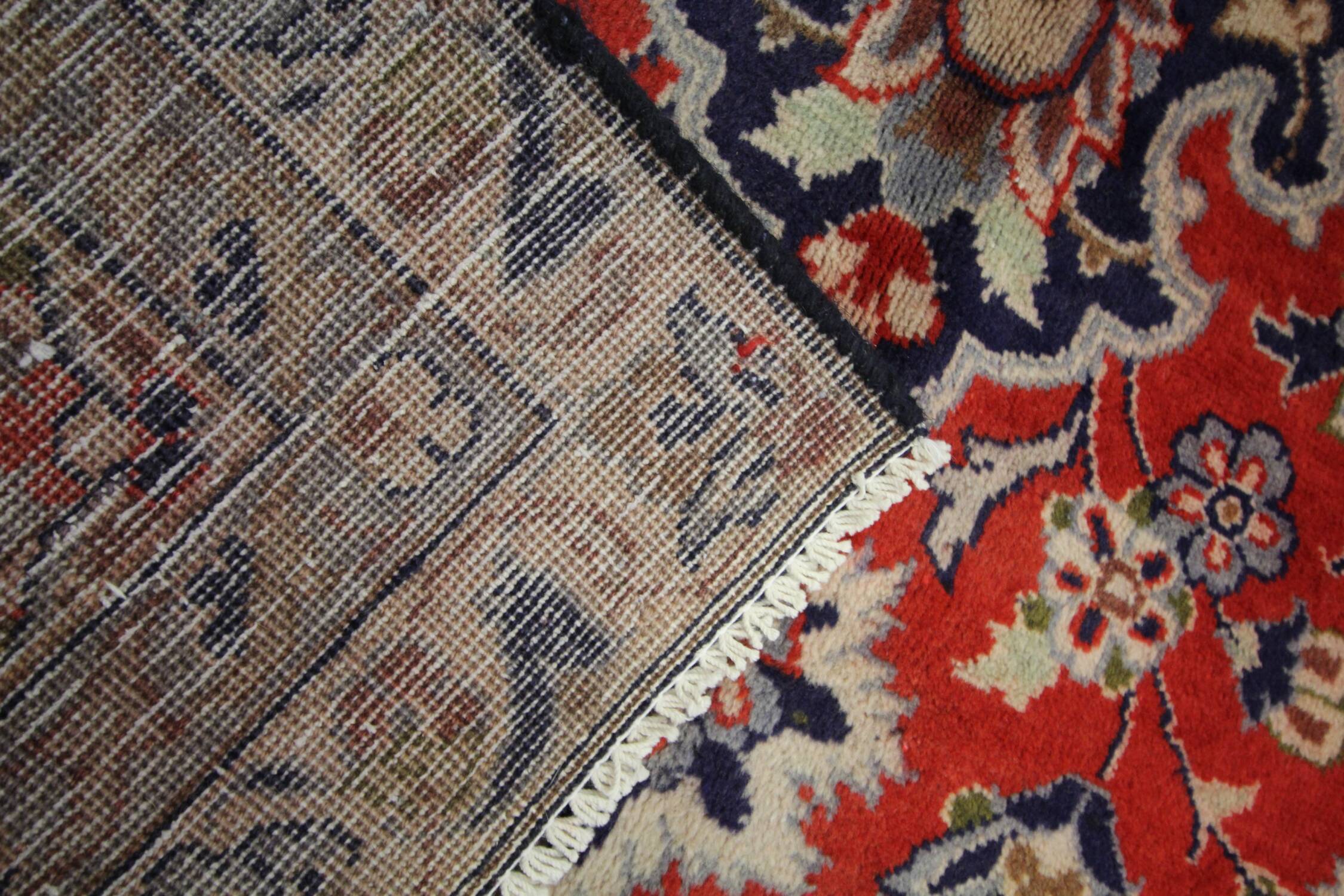 Tapis persan vintage tissé à la main en laine rouge kashan tapis de salon - 209x242cm