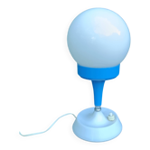 Space Age ball lamp in white opaline and blue plastic, 1970s