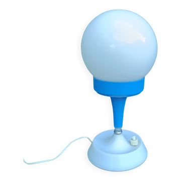 Space Age ball lamp in white opaline and blue plastic, 1970s.